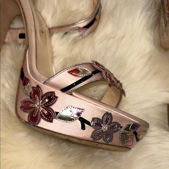 BALLIN Vintage Pink Satin Floral Metallic Heels Size 39 - Picture 14 of 16